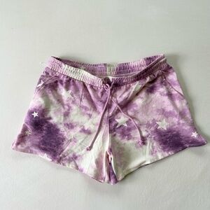 Wildfox Women's Relaxed Fit Sweatshort in Purple/White Tie Dye Stars Size Large